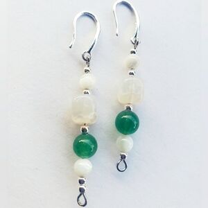 NWT 925 solid sterling silver DANGLE EARRINGS JADE Quartz GIFT FOR HER 2…